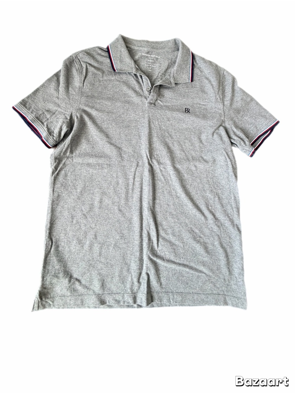 Men Banana Republic Light Gray Polo with Navy & Red Trim Large TALL